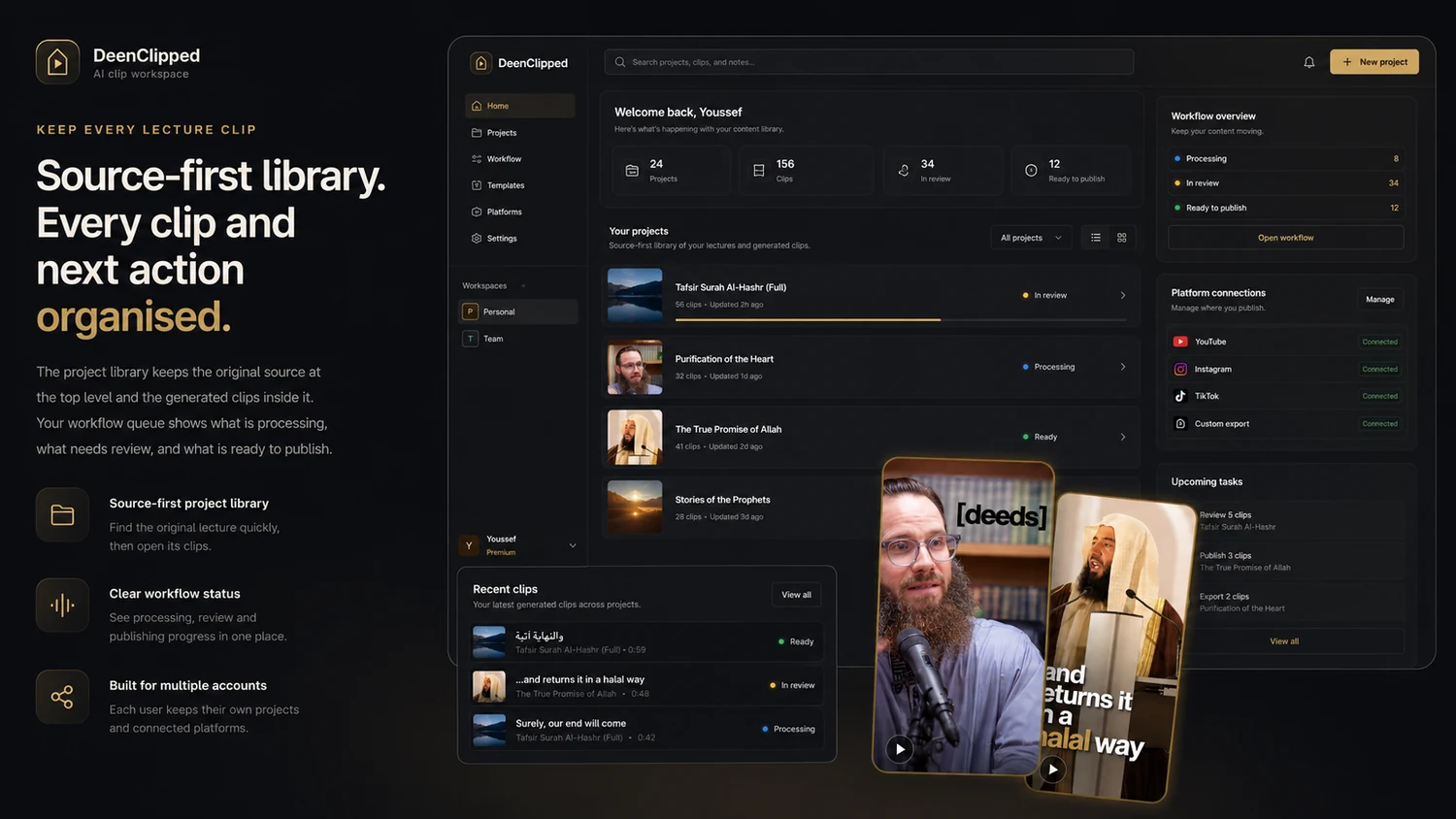 Clean DeenClipped project library and workflow queue